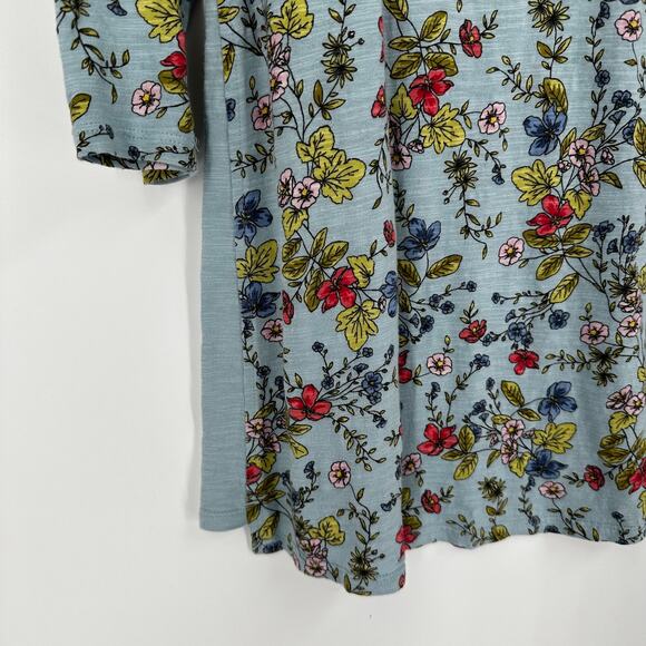 J. Jill Floral Top Blue Cotton Panel Asymmetrical Boat Neck Size S - Picture 2 of 10